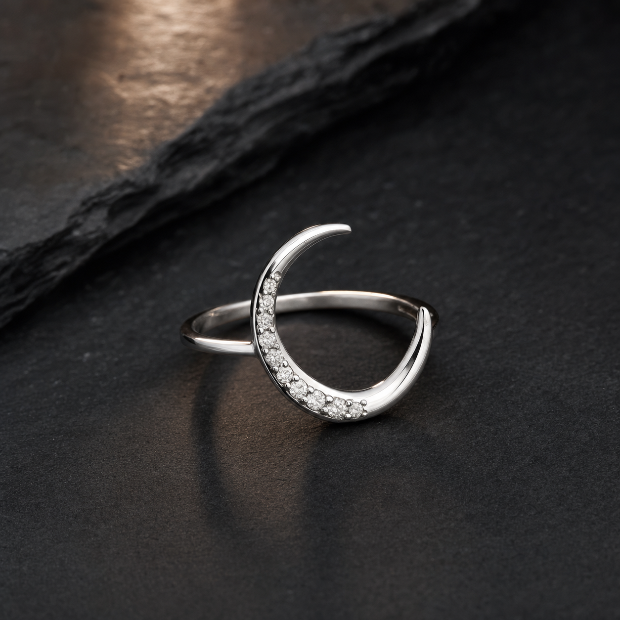 Crescent lab diamond ring