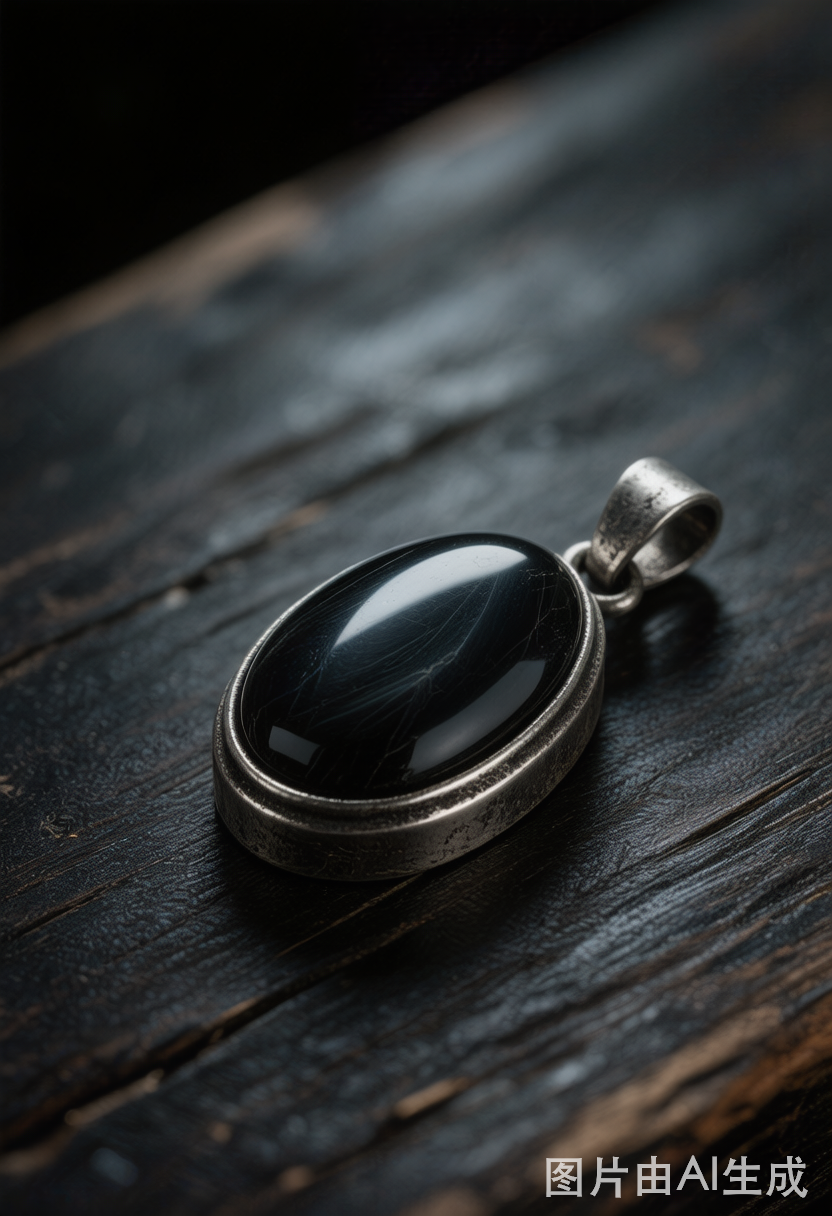 Onyx Stone Pendant — polished black onyx in oxidized 925 sterling silver