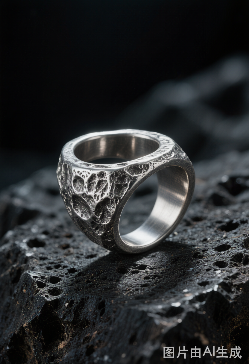 Stone Signet Ring — oxidized 925 sterling silver textured face