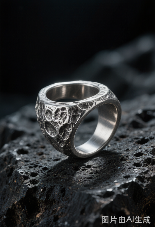 Stone Signet Ring — oxidized 925 sterling silver textured face