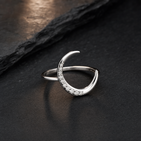 Crescent Whisper Ring in silver with lab-grown diamond accents
